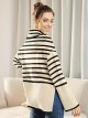 Women's Fall Oversized Turtleneck Trendy Sweaters Ribbed Knit Pullover Sweater Top with Slit