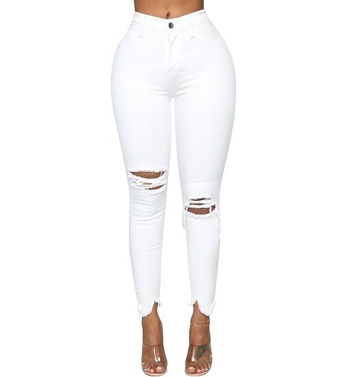 Women's High Rise Ripped Skinny Jeans Stretch Slim Fit Distressed Destroyed Denim Ankle Pants
