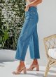 Women's Wide Leg Jeans High Waist Stretch Straight Jeans Button Down Loose Jeans with Pockets