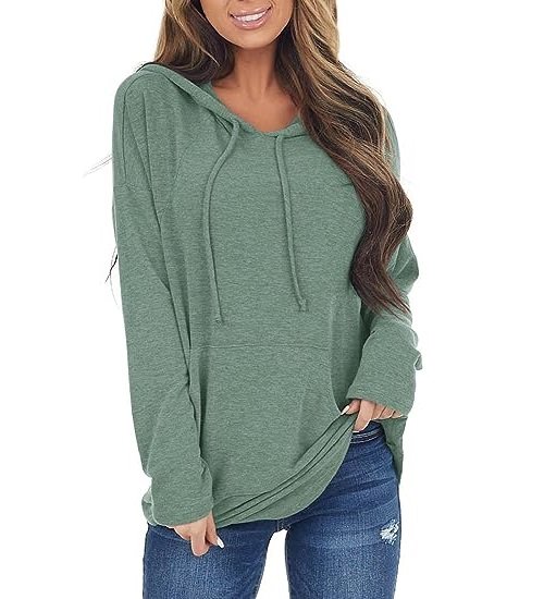 Women's Long Sleeve Hoodies Drawstring Sweatshirts Hooded Tops with Pocket