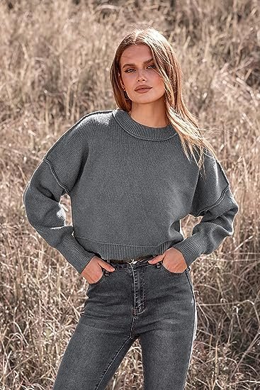 Women's Fall Clothes Cropped Sweaters Long Sleeve Crew Neck Pullover Oversized Jumper