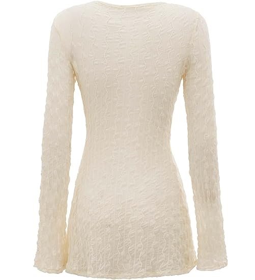 Women's Top Bell Long Sleeve Tie Front Textured Sheer  Cardigan