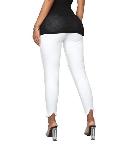 Women's High Rise Ripped Skinny Jeans Stretch Slim Fit Distressed Destroyed Denim Ankle Pants